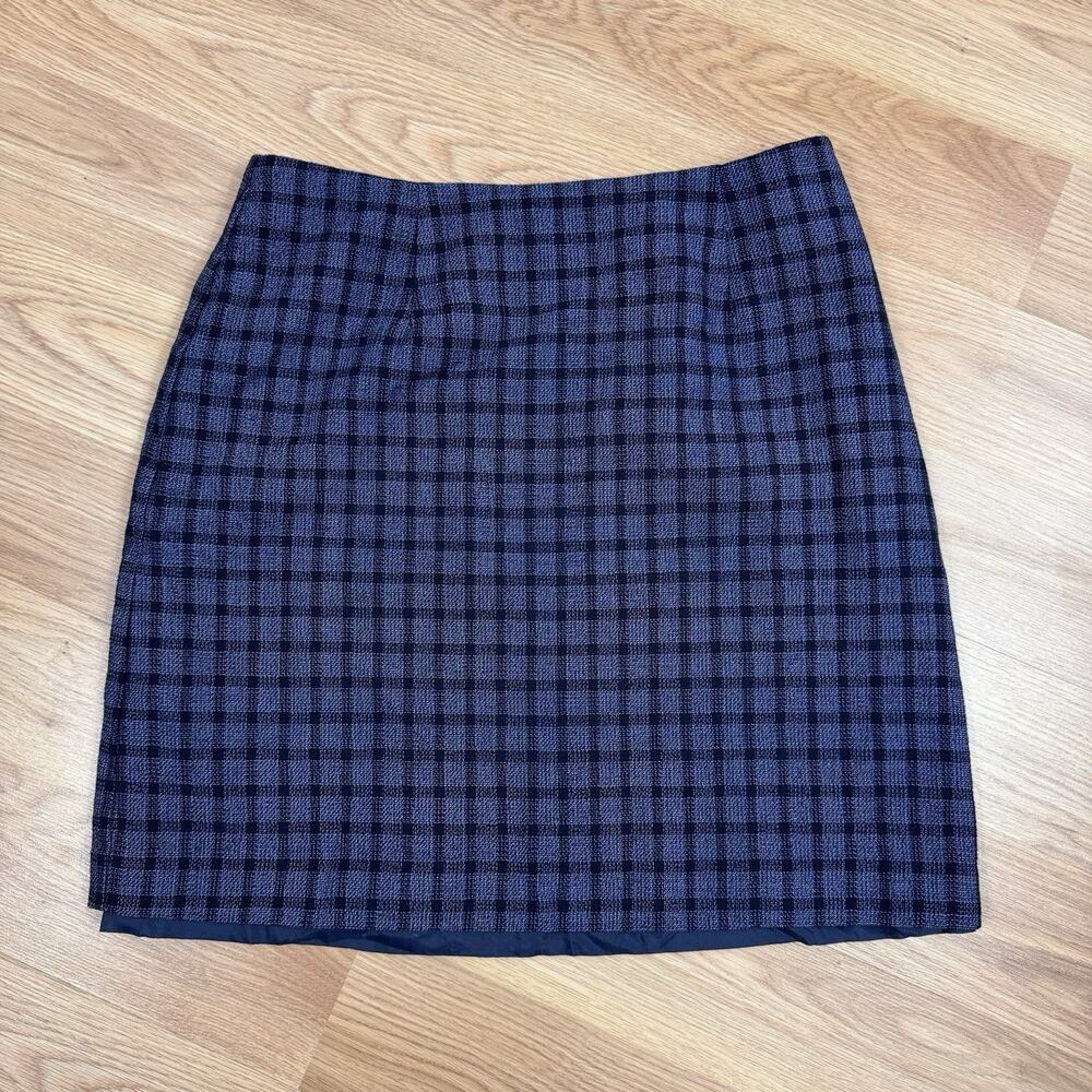 Women’s Vintage Skirt Size 8 Wool Blend Blue Plaid Classicore Academia Preppy